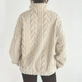 thumbnail image 4 of Fleece Quarter Zip Pullover Women Cable Knit Cozy Fuzzy Sherpa Sweater Oversized Long Sleeve Soft Half Zip Sweatshirt Beige XL, 4 of 7