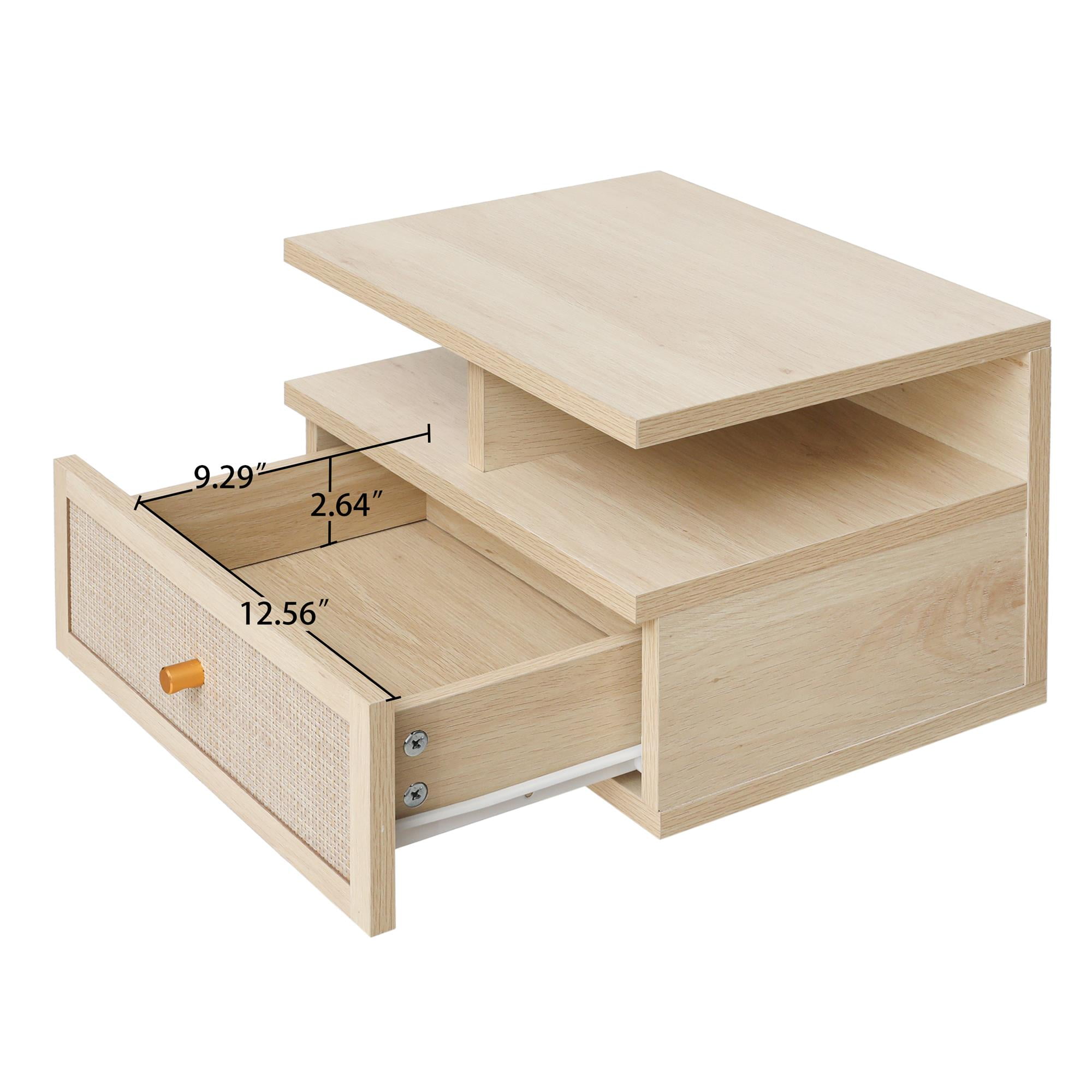 Space Wall Hanging Decorative End Table, Rattan Side Table with Drawer, Hanging Cabinet for Living Room, Study, Bedroom, Entryway, Natural Space Wall Hanging Decorative End Table, Rattan Side Table with Drawer, Hanging Cabinet for Living Room, Study, Bedroom, Entryway, Natural