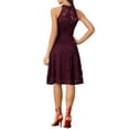 thumbnail image 3 of INSPIRE CHIC Women's Dress Floral Lace Halter Neck Sleeveless Elegant Cocktail A-Line Dress XS Burgundy, 3 of 5