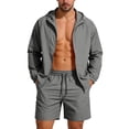 thumbnail image 3 of BiZtdJrK Men's Sun Protection 2 Piece Sets Solid Casual Long Sleeve Hooded Jacket and Beach Shorts Matching Outfits for Outdoor Hiking, Dark Gray, XXXL, 3 of 10