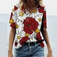 thumbnail image 3 of USSUMA Cute Comfy Summer Tops for Women 2022 Trendy Floral Print Womens Tunic Tops V Neck Basic Shirts Tees Short Sleeve Dressy Blouses for Women, 3 of 5