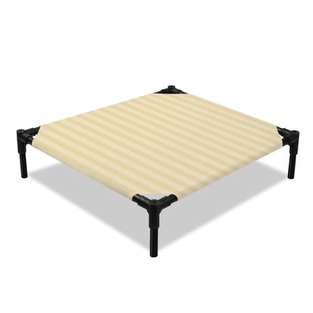 Lemon Yellow Stripes Elevated Dog Bed Modern Striped Minimalist Abstract Cooling Breathable Outdoor Raised Dog Cot Bed with Metal Frame Non-Slip Feet for Small Dog 20x20in