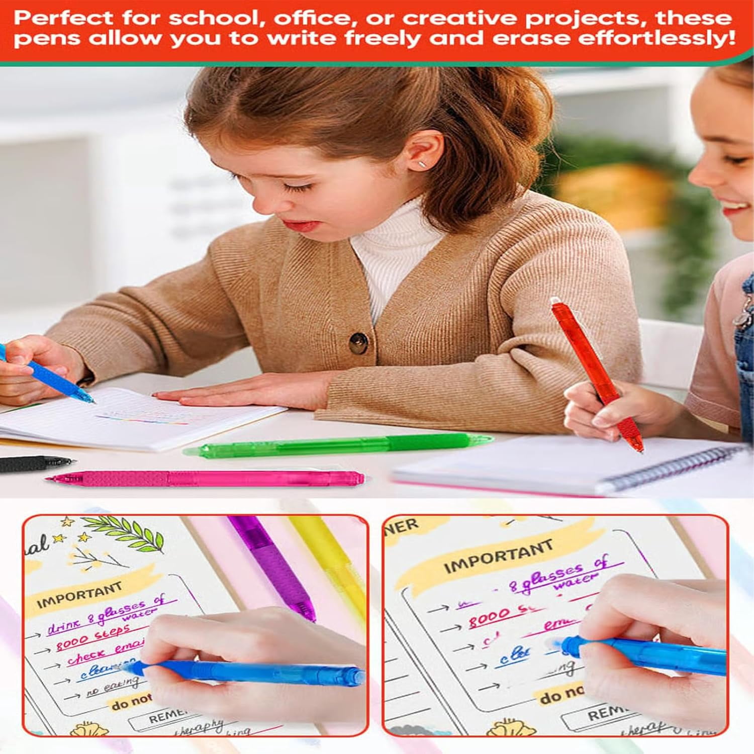 12 PCS Multi-color Erasable Gel Pens, Erasable Colored Pens, 0.7mm Retractable Friction Erasable Pen, Smooth-Flowing Retractable Erasable Design, Fine Point 0.7mm for Note, Planner, Drawing