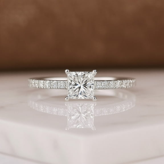 LATELIERDBIJOUX Princess Cut Lab Grown Diamond Ring - Round Diamond Engagement Ring, Christmas Gifts for her