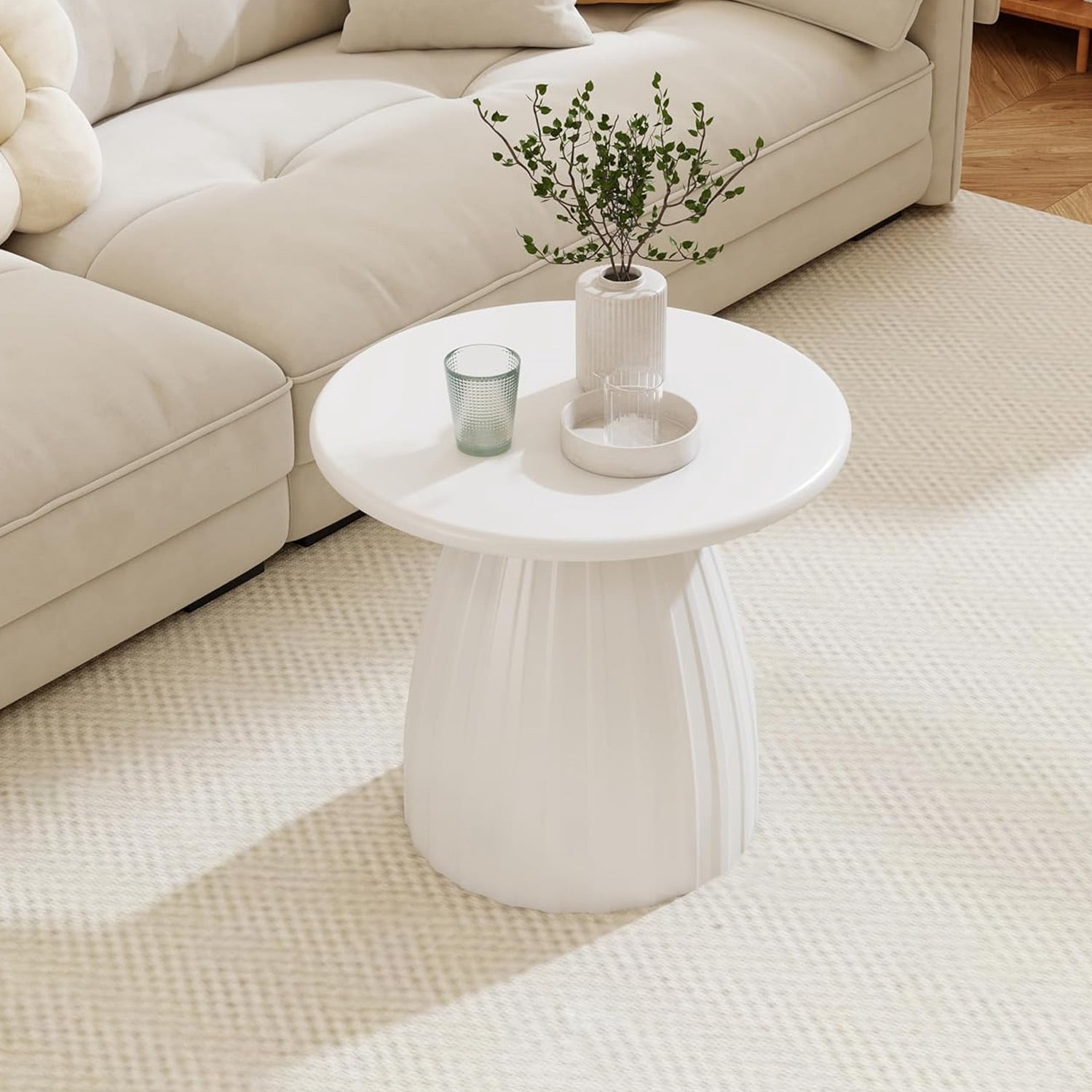 Round End Table for Living Room, Metal Small Side Table, Modern Nightstand Tea Table for Living Room, White