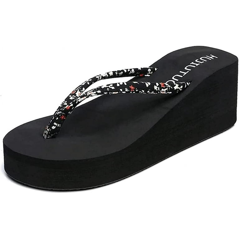 Flip Flops Women's Slipper High Heel Platform Wedge Flip-Flops Sandals  Summer Lightweight Shoes, Memory Foam House Beaches Walk Pool Party  Travel,Black,40 (Color : Black, Size : 37) price in UAE