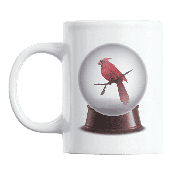 Red Cardinal Bird in a Glass Snow Globe Print, White Coffee & Tea Mug Cup (11oz)