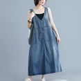 thumbnail image 6 of safuny Women's Dress Bandage High Waist Denim Jacket Jean Long Dresses Comfy Casual Dressy Loose Plus Size Lapel Sleeveless Solid Color For Mujer Elegante Blue XL, 6 of 7