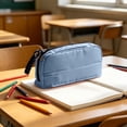 thumbnail image 5 of Hyknon Large Capacity Pencil Case Pen Pouch, Multi-layered Pencil Holder with Handle, Stationery Bag with Zipper, Portable Pen Pouch for Women Adult, Durable Storage Organizer for College, Blue, 5 of 6