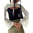 thumbnail image 4 of Cenuakty Women’s Long Sleeve Round Neck Sheer Crop Tops See Through Bolero Shrug Pullover, 4 of 5