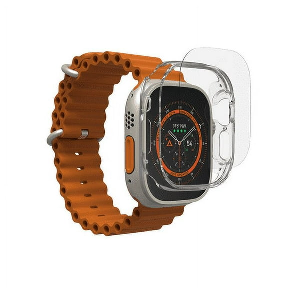 ZAGG InvisibleShield Glass Fusion 360 for Apple Watch Ultra Watch Size: 49mm Face Integrated Bumper and Flexible Hybrid Screen Protector for 360-degree protection – Smudge Resistant - Clear Bumper