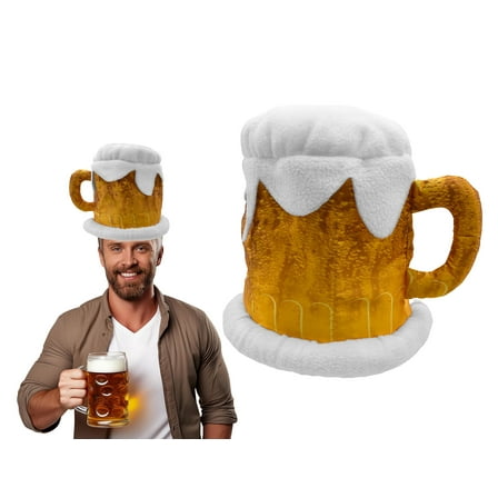 Nicky Bigs Novelties Beer Mug Hat Funny Foam Beer Stein Costume Headwear for Adults Soft Plush Oktoberfest St. Patrick’s Day Halloween Bar Crawl Party Prop Accessory Lightweight & Comfortable Fit