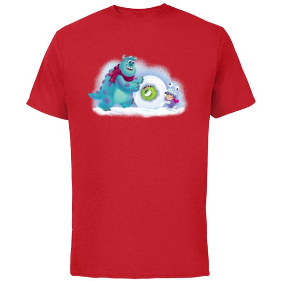 PIXAR Monsters Inc. Mike, Sully & Boo Holiday Snowball - Short Sleeve Cotton T-Shirt for Adults - Customized-Red