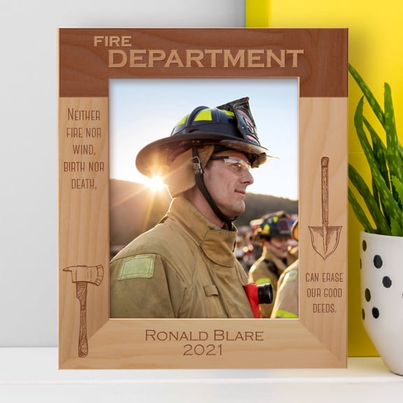 Fire Department Personalized Wooden Frame 8" x 10" Brown (Vertical)