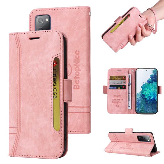TECH CIRCLE Case for Samsung Galaxy S20 FE/Lite,Shockproof Premium PU Leather ID Credit Card Holder Wallet Case Magnetic Flip Kickstand Phone Cover with Hand Strap,Pink
