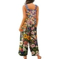 thumbnail image 5 of Women's Floral Print Overalls - Sleeveless Adjustable Straps Cotton Romper with Pockets for Casual Wear ,Orange,M, 5 of 8