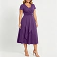 thumbnail image 2 of Erwazi Dresses for Women Solid V Neck Short Sleeve Dress Belt Waist Trendy Outdoor Everyday Summer Casual Wear Midi Dresses, 2 of 6