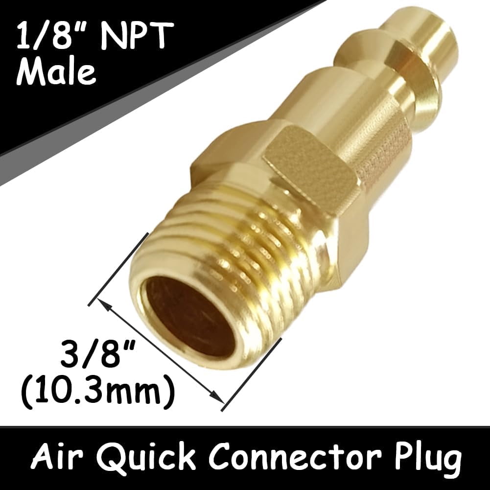 MKEUDQ-6PCS Brass 1/8 Inch NPT Male Industrial Air Hose Quick Connect Plug Air Compressor Pneumatic Coupler Fitting Adapter