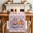 thumbnail image 2 of Table Runner 48 Inches Long for Kitchen Dining, Happy Easter Dresser Scarf Farmhouse, Dining Table Decorations for Wedding/Parties, Spring Gnomes Rabbits Eggs Love Flowers Pink 13 x 48 In, 2 of 8