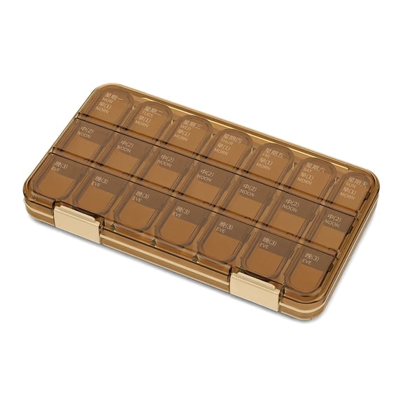 Weekly Pill Organizer 3 Times a Day, Large 7 Day 3 Times a Day Pill Box, Portable Daily Travel Pill Organizer for Vitamin Fish Oil Supplement, 21 Grid Brown