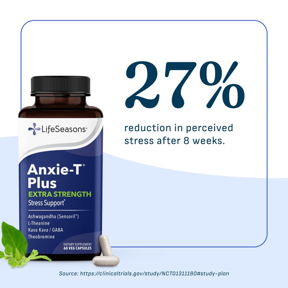 Anxie-T Plus - Extra Strength Stress Relief Supplement - Supports Mood & Mental Focus - Feel Calm and Relaxed - Eases Tension & Nervousness - Ashwagandha, Kava Kava, GABA & L-Theanine - 60 Capsules
