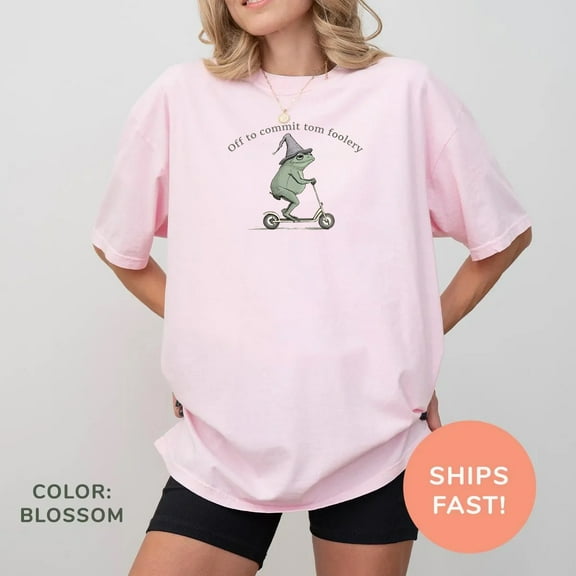Funny Frog T-Shirt – “Off to Commit Tom Foolery” Graphic Tee, Cute Vintage Aesthetic Unisex Shirt