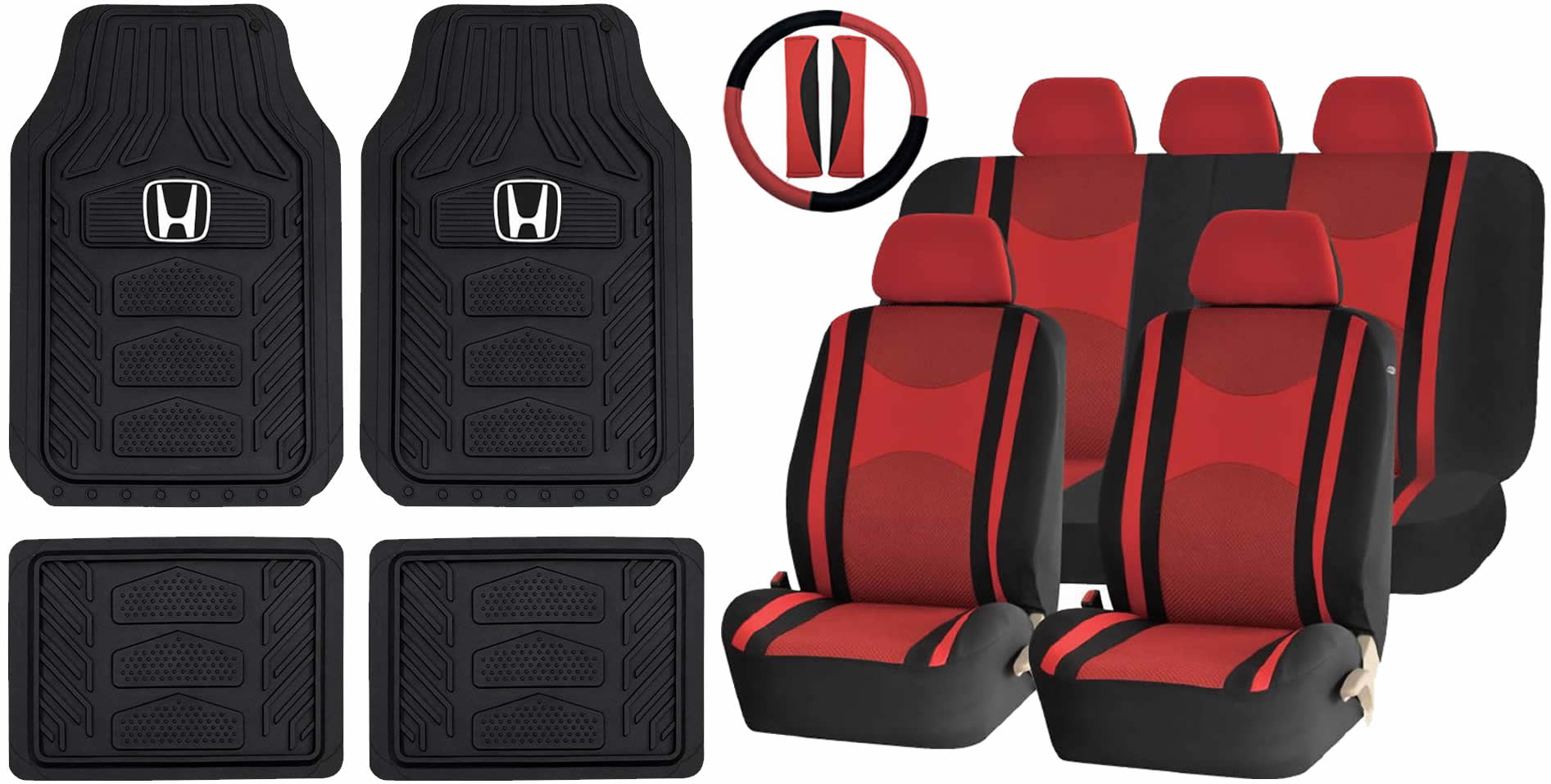 UAA All Weather SUV Rubber Mats /& Dual-Stitch Racing Polyester Seat Covers Set