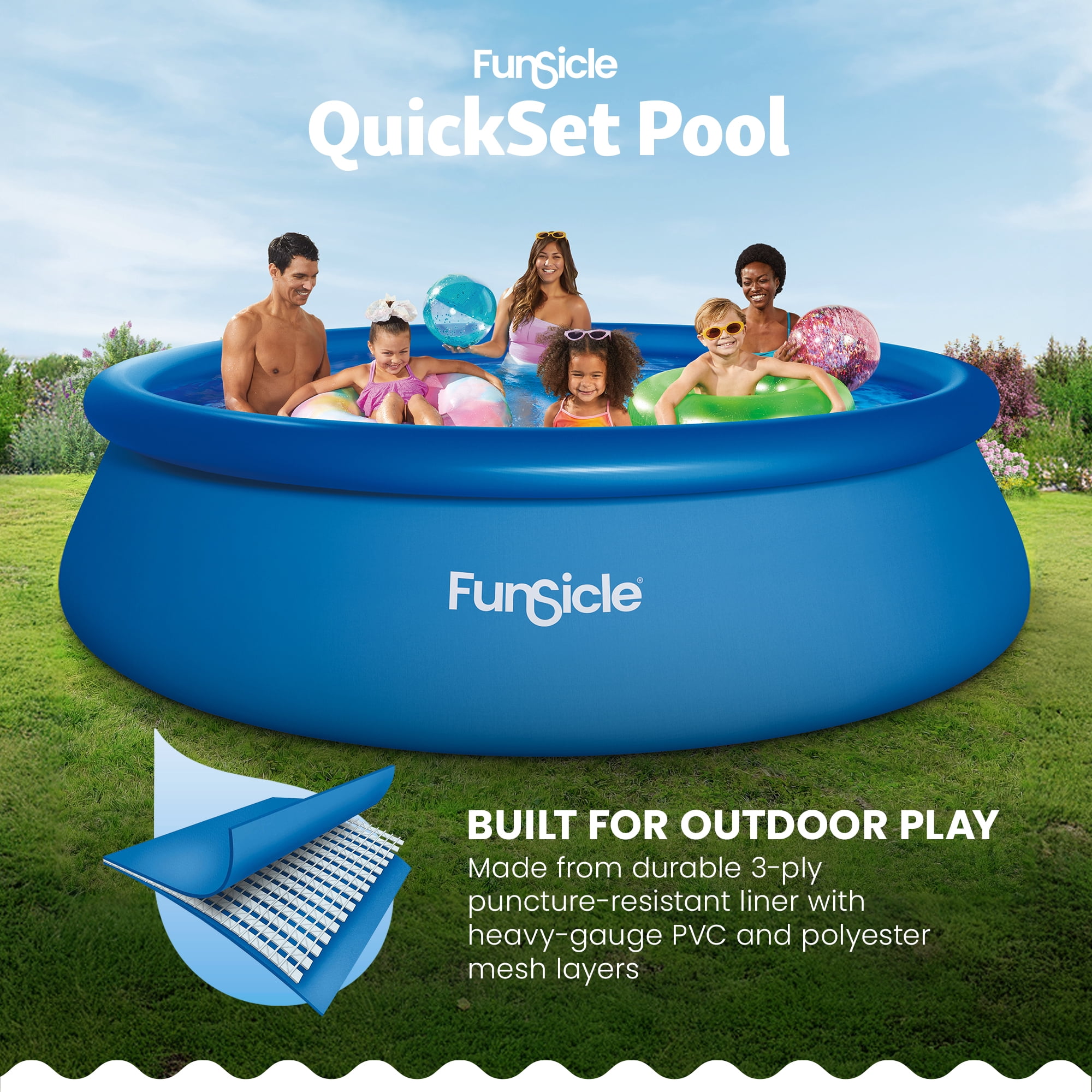 Funsicle QuickSet 12' x 36" Round Inflatable Top Ring Above Ground Swimming Pool Set