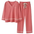 thumbnail image 1 of REDHOTYPE Nouveaux Pyjamas en Coton Doux pour Femmes 2 Pcs Grande Taille 3TG Simple Manches Longues Décontracté, 1 of 2