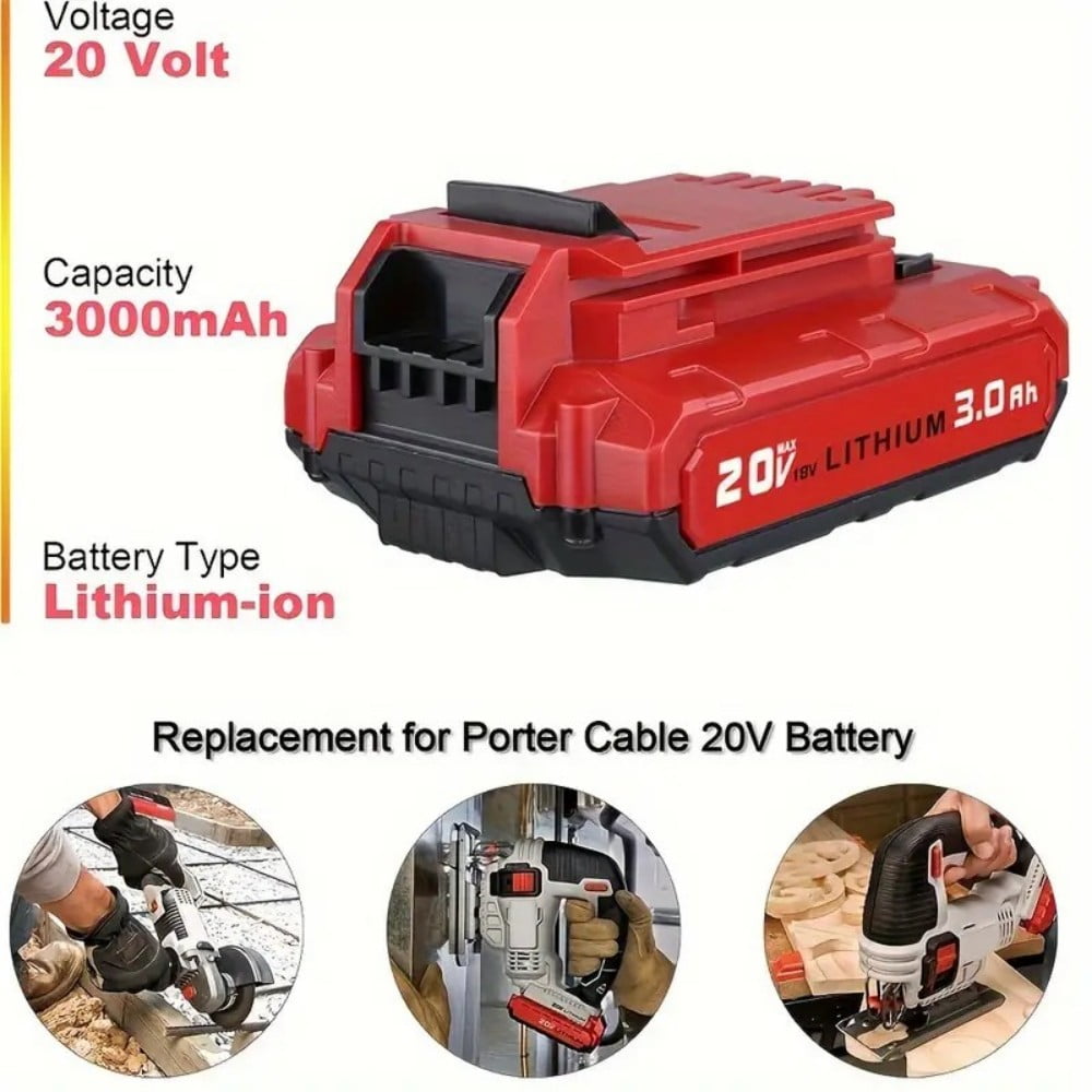 2 Pack 3.0Ah 20V Lithium-ion Replacement Batteries Compatible with Porter Cable 20V Battery PCC681L PCC682L PCC660 PCC641 PCC683L PCC685L PCC601 PCC670