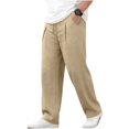thumbnail image 4 of Yaoyar Men's Casual Linen Pants Elastic Waist Drawstring Yoga Beach Pants Lightweight Loose Fit Trousers with Pockets, 4 of 5