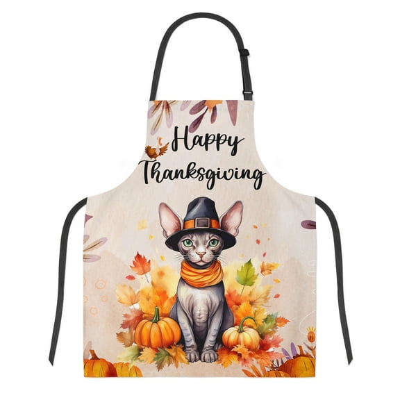 Happy Thanksgiving Sphynx Welcome Thankful Fall Autumn Pumpkin Apron Cat Lover Kitten Owner Gifts Idea for Cooking Grilling Baking Painting Gardening - 02021