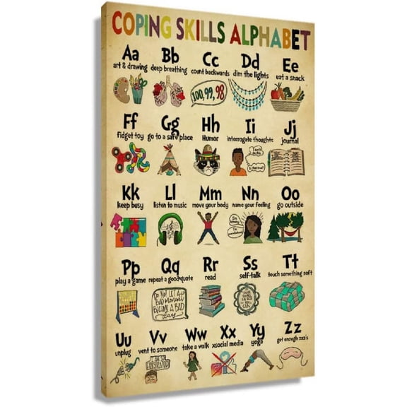 Aaheei Coping Skill Alphabet Quotes Wall Art Modern Knowledge Chart Poster Canvas Prints Teacher Educational Poster Decorations For Classroom 8 x 10 in