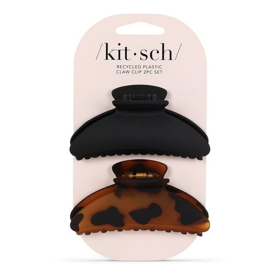 Kitsch Recycled Plastic Claw Clip, Black, Tortoise, 2 Ct (1 Pack)