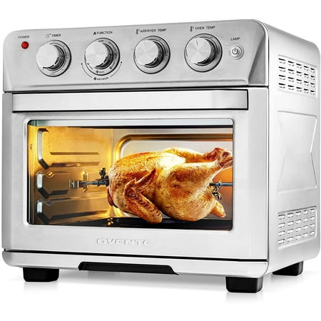 Ovente Air Fryer Toaster Oven, 1700W Stainless Steel Countertop Convection Oven Combo, 26 Qt Large Capacity with Accessories Perfect for Rotisserie and Dehydrator Chicken Pizza, Silver OFM2025BR