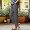 thumbnail image 2 of GEWSEY Womens Cotton Cropped Pants Loose Fit Wide Leg Capri Casual Plus Size Elastic Waist Trousers (Grey, S), 2 of 8