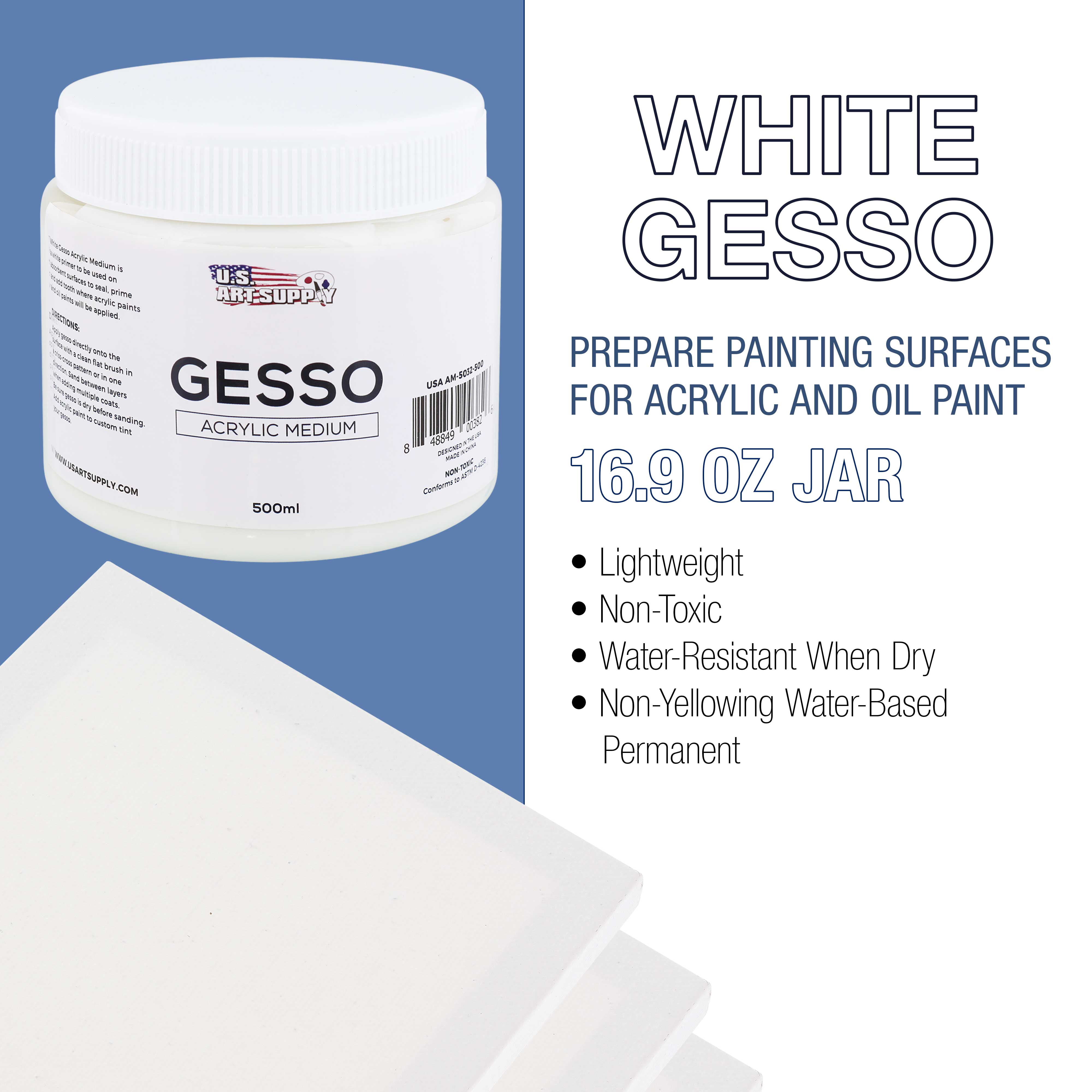 U.S. Art Supply White Gesso Acrylic Medium, 500ml Tub 