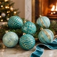 thumbnail image 3 of Christmas Ball Ornaments Set of 12, Blue Shatterproof Xmas Baubles with Gold Patterns, Turquoise Tree Decorations in a Gift Box for Holiday Decorating - Style B, 3 of 6