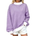 thumbnail image 2 of TARIENDY Long Sleeve Striped Pullover Women Oversized Spring Sweatshirts Trendy Mock Neck Sweatshirt Comfy Fall Winter Casual Tops Purple M, 2 of 7