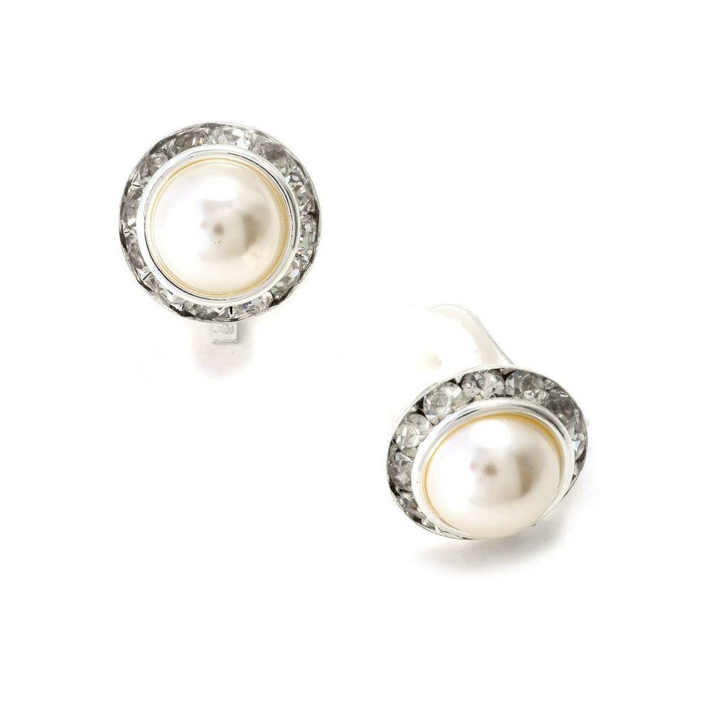 Coolcrystals - Silver Crystal Rhinestone Round Shaped Clip Earrings ...