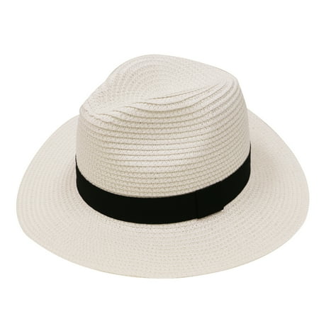 - City Hunter Pms580 Women Straw Sun Panama Fedora Hat - White