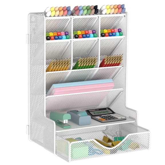 Pen Organizer for Desk with Drawer, White