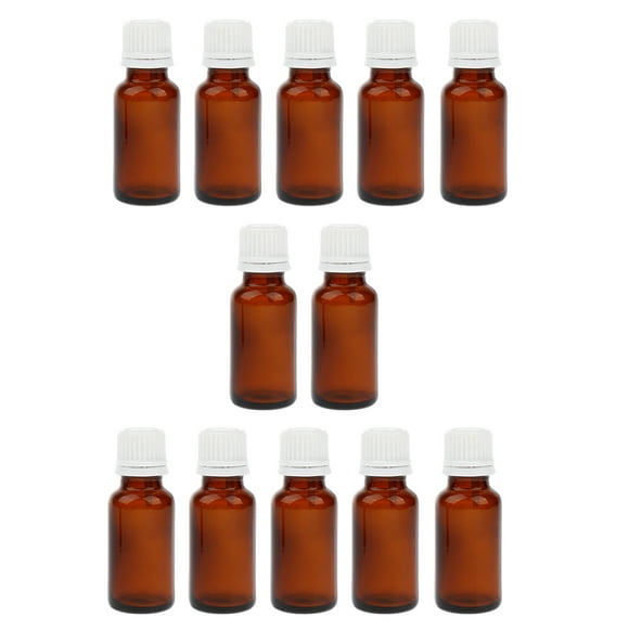 12pcs Amber Color Refillable Empty Essential Oil Glass Bottles Vials w/ Orifice Reducer Dropper 10ml 15ml 20ml