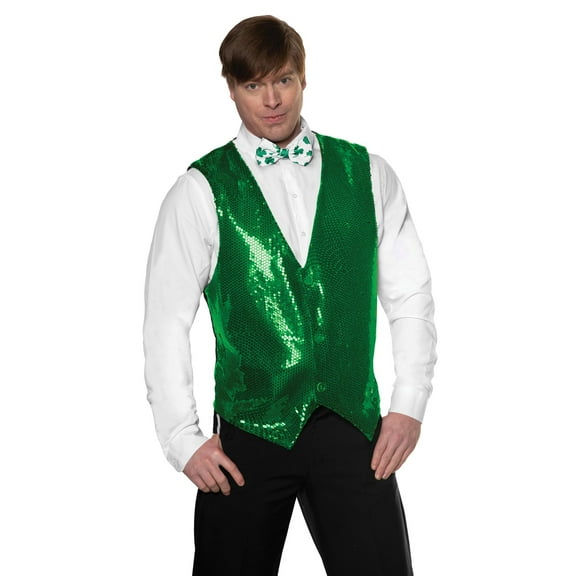 UNDERWRAPS Mens Green Sequin Vest - Formal Green Vests For Men, 70s Disco Party Accessory (Mens One Size (42-44))