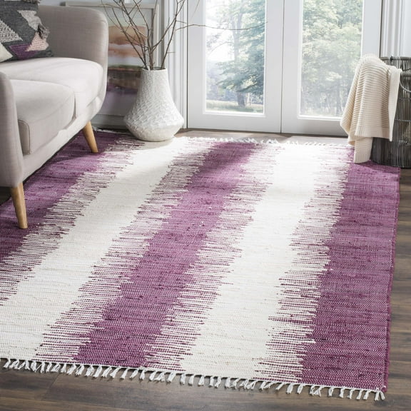 SAFAVIEH Montauk Twyla Striped Cotton Area Rug, Purple, 8' x 10'