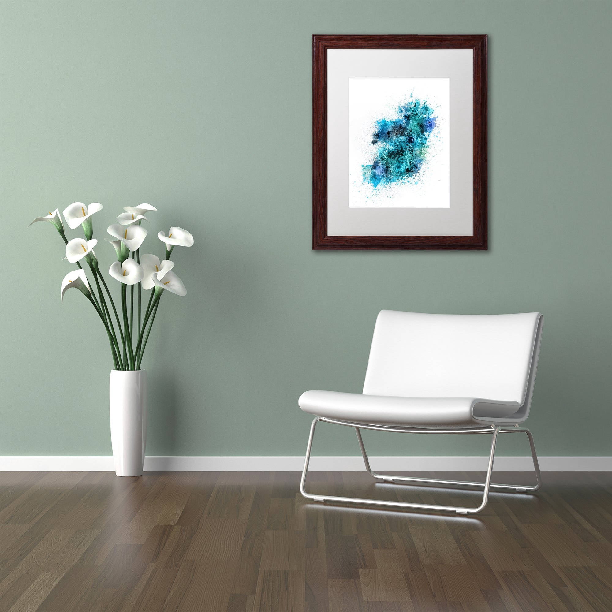 Trademark Fine Art "Ireland Map Paint Splashes" Canvas Art by Michael Tompsett, White Matte, Wood Frame