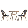 thumbnail image 2 of BizChair Indoor/Outdoor Commercial Bistro 31.5" Table, Navy and White PE Rattan, Glass Top with 2 Stack Chairs - Natural Frame, 2 of 10