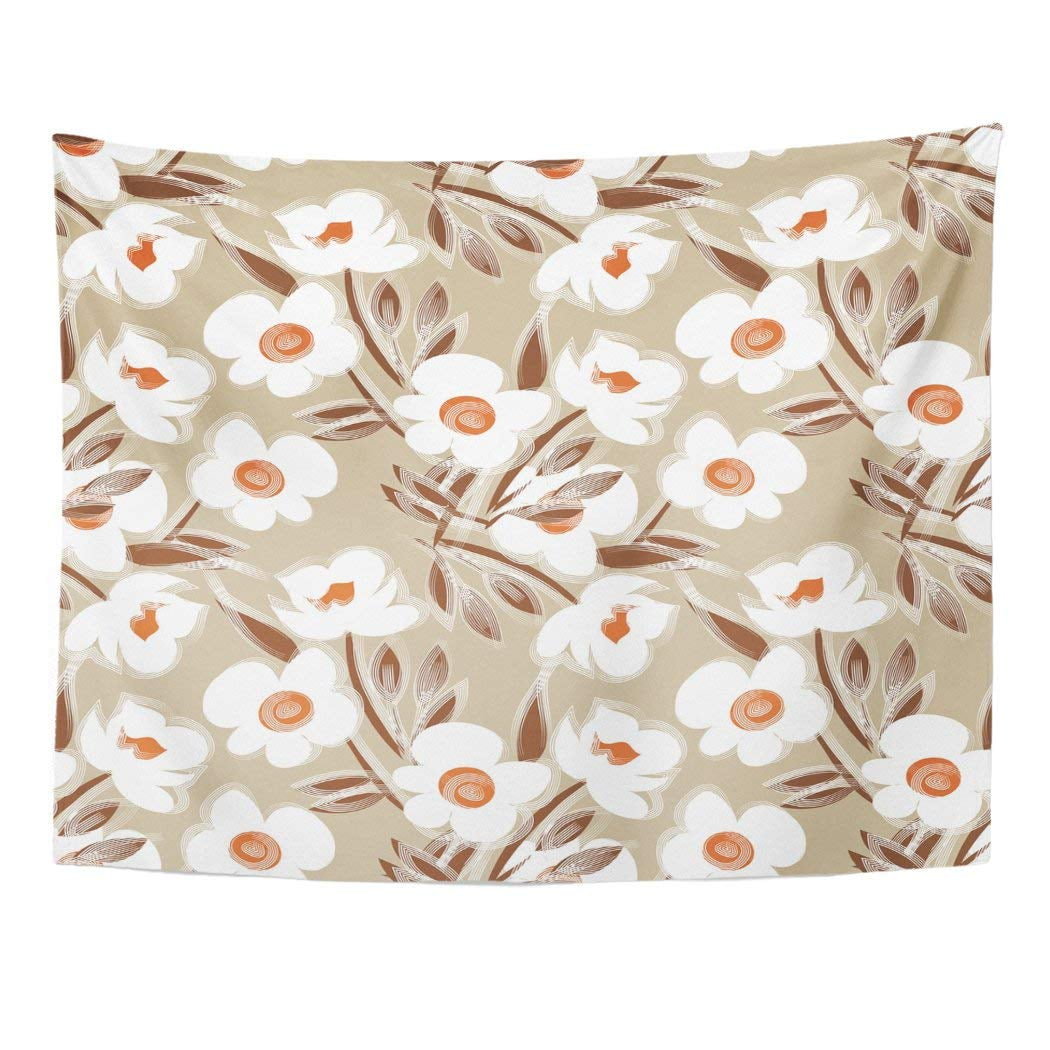 Ufaezu Beige Beautiful White Flowers Brown Blossom Color Contour Drawing Drawn Wall Art Hanging Tapestry Home Decor For Living Room Bedroom Dorm 60x80 Inch Walmart Com Walmart Com