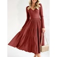 thumbnail image 3 of Sherrylily Women Long Sleeve Knit Midi Dress Fall V Neck Pleated A Line Flare Dresses, 3 of 6