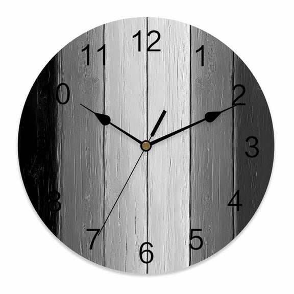 Silent Wall Clocks Battery Operated, Farmhouse Rustic Wood Round Decorative Wall Clock for Living Room Bedroom Kitchen Bathroom Classroom Decor, 12 Inch Black Grey